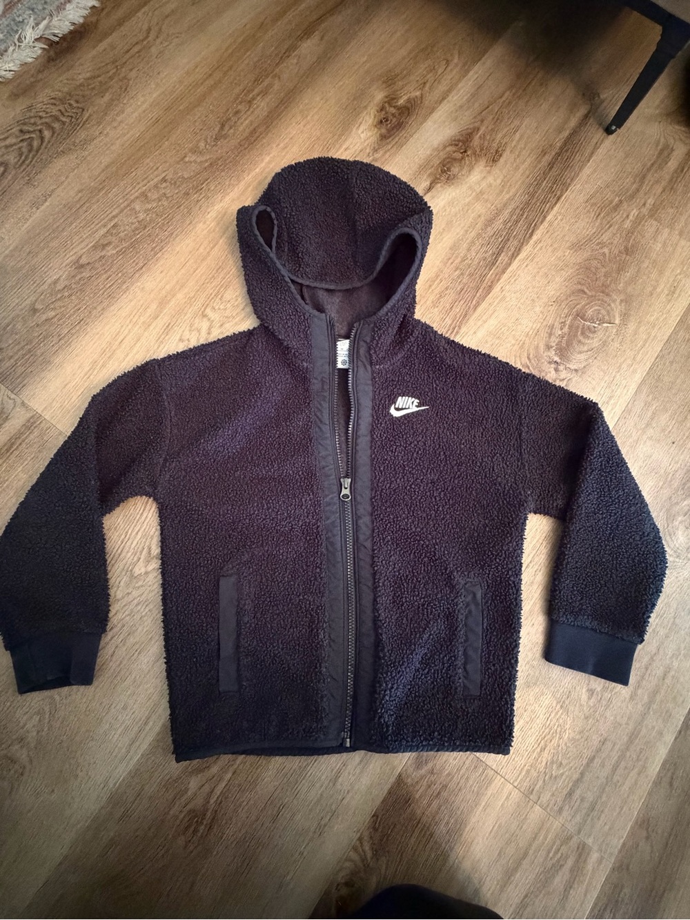 Nike Kids Black Sherpa Hoodie with White Swoosh